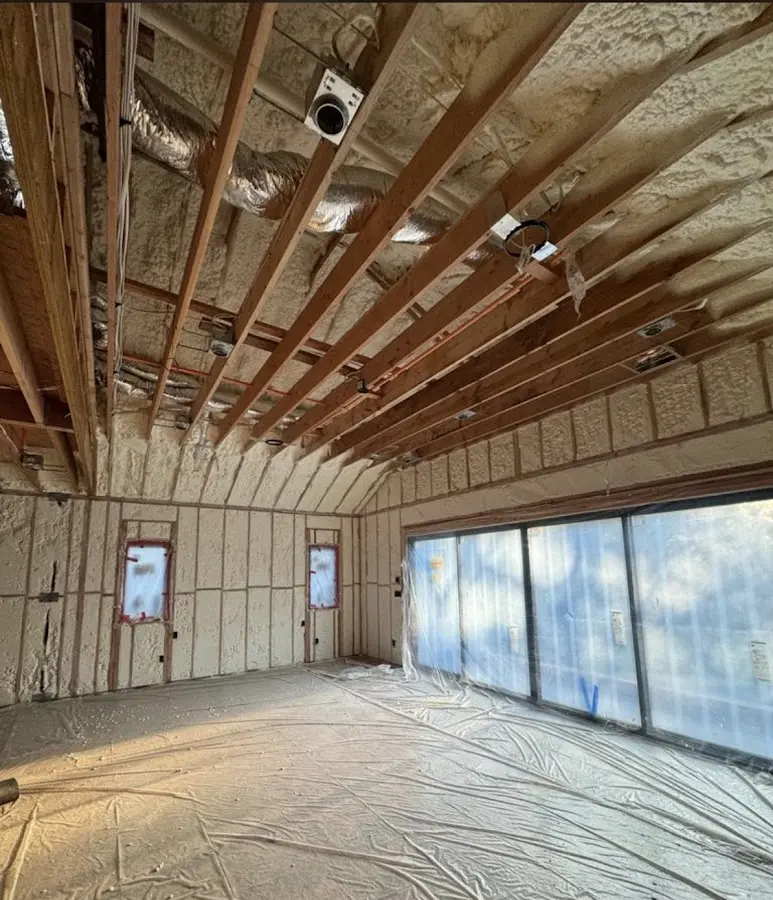 Interior walls and ceiling insulated with spray foam during new construction in Cedar Park